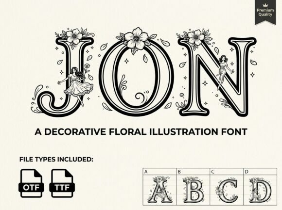 Jon: A Decorative Floral Illustration Font for Enchanting Designs